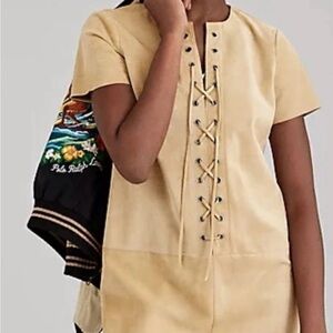 Polo Ralph Lauren Spring 2018 Madison Tan Italian Calf Suede sheath. Size 12